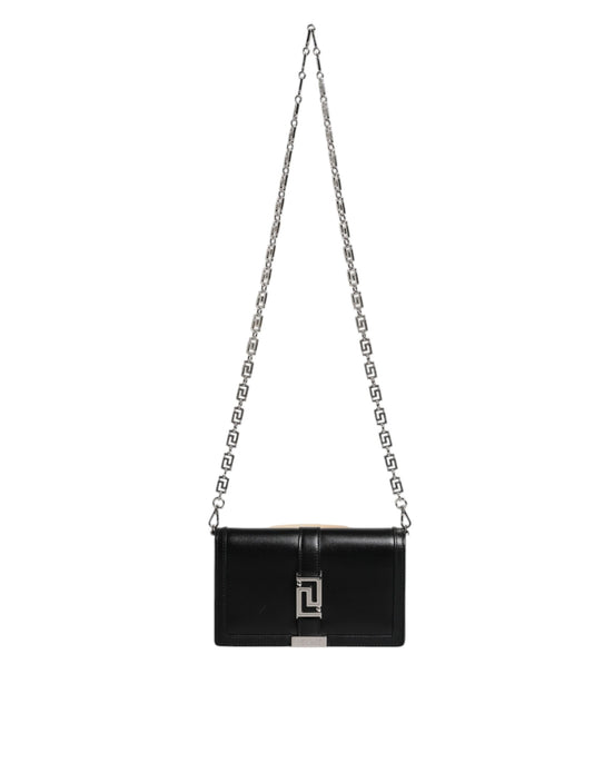 Versace Black Calfskin Leather Chain Strap Shoulder Crossbody Bag