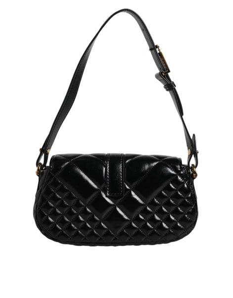 Versace Black Calf Leather Quilted Shoulder Strap Bag