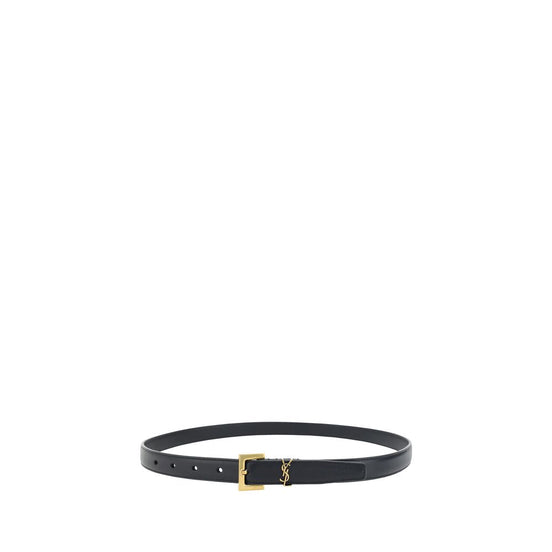 Saint Laurent Black Calf Leather Bos Taurus Thin Belt