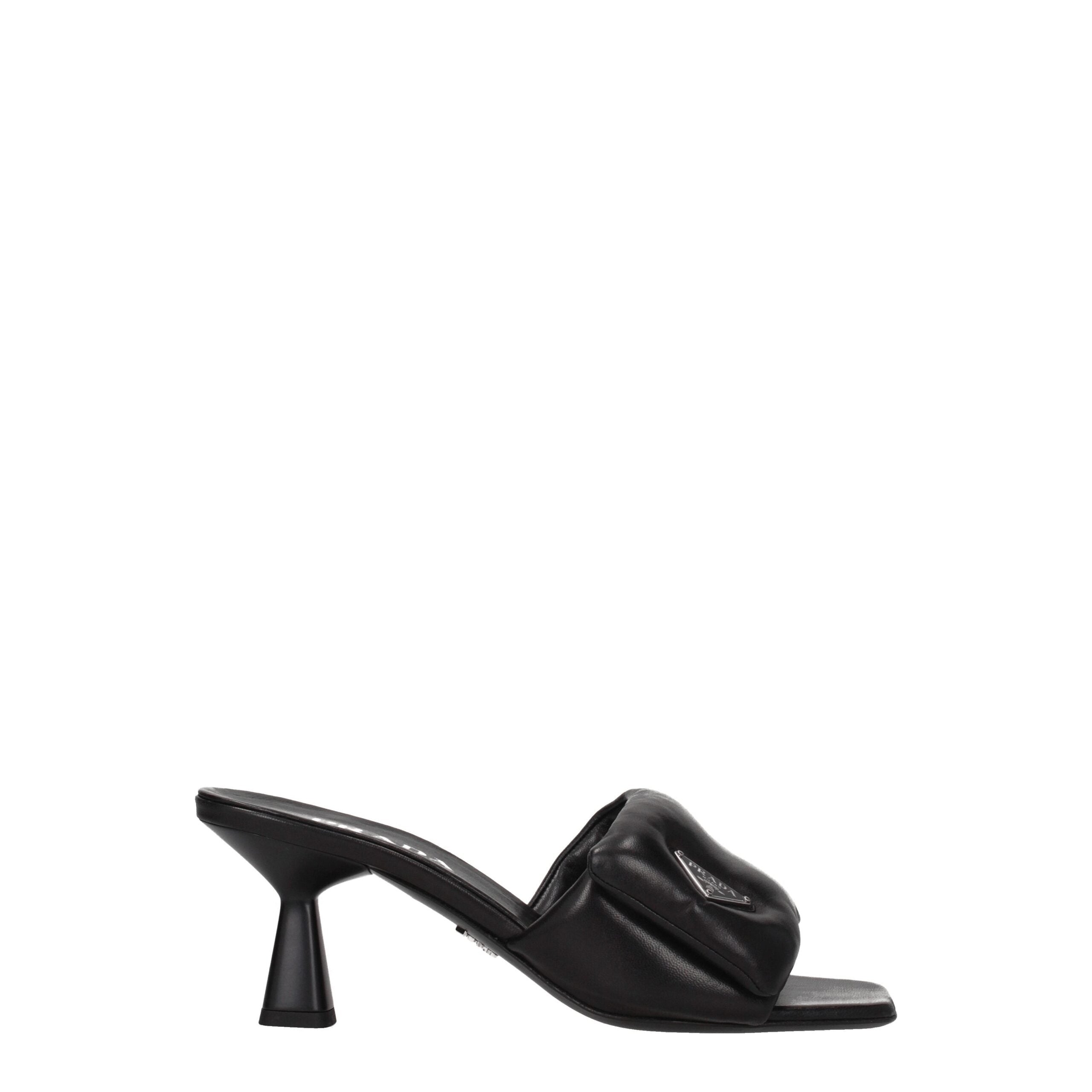 Prada Black Leather Platform Sandals