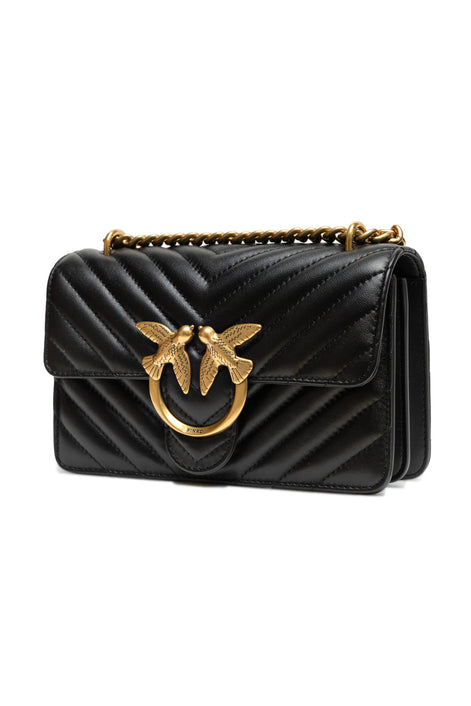 PINKO Black Leather Love One Mini Shoulder Bag