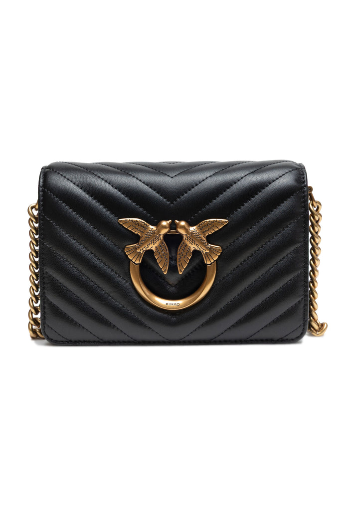 PINKO Black Leather Love Click Mini Shoulder Bag