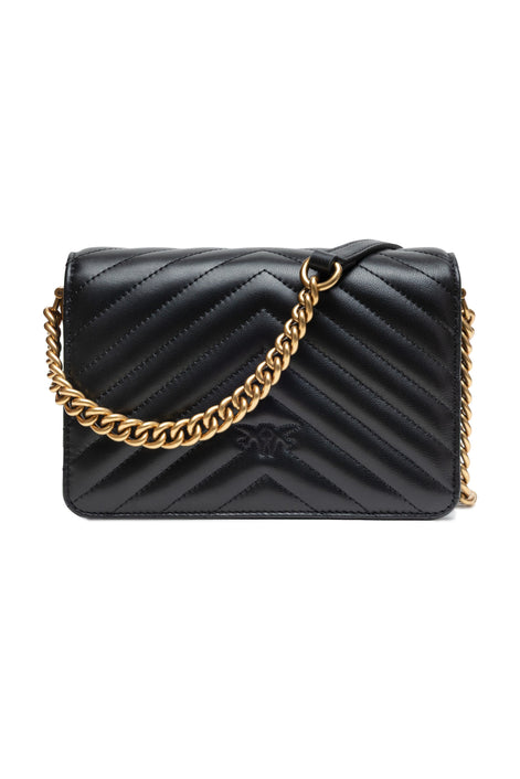 PINKO Black Leather Love Click Mini Shoulder Bag