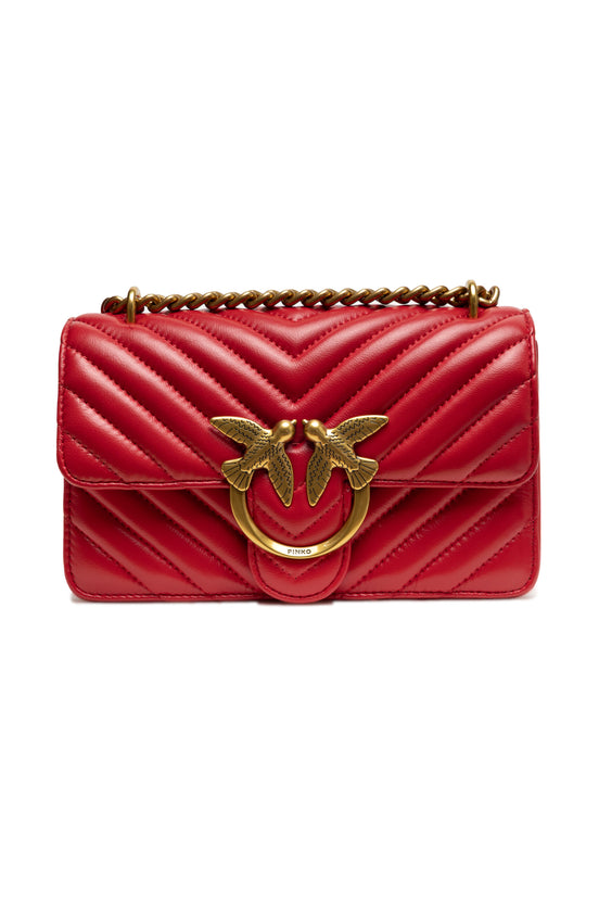 PINKO Red Leather Love One Mini Shoulder Bag