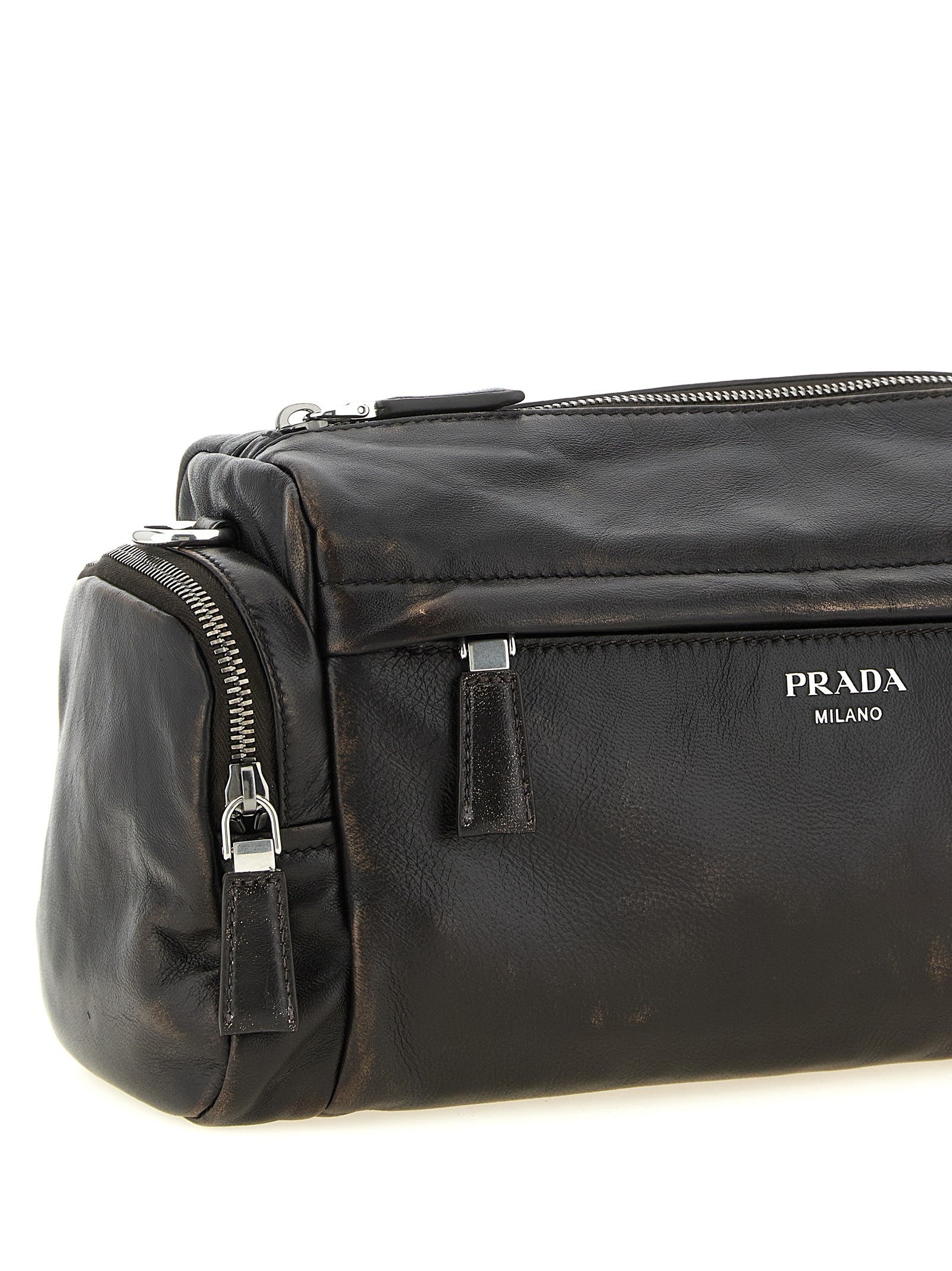 Aged effect nappa leather crossbody bag