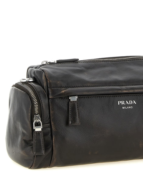 Aged effect nappa leather crossbody bag