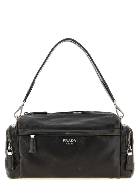 Aged effect nappa leather crossbody bag