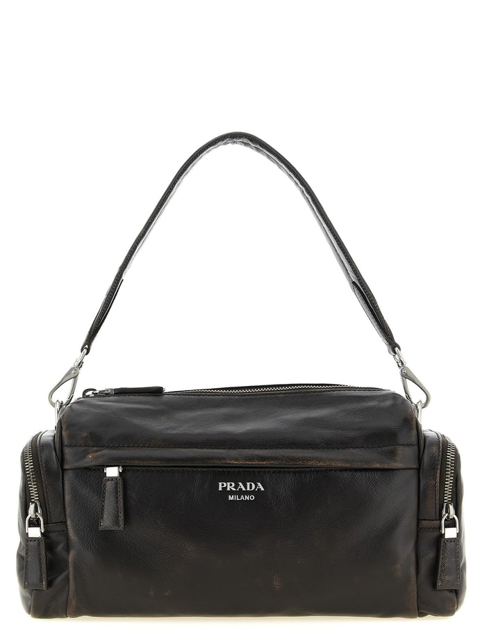 Aged effect nappa leather crossbody bag