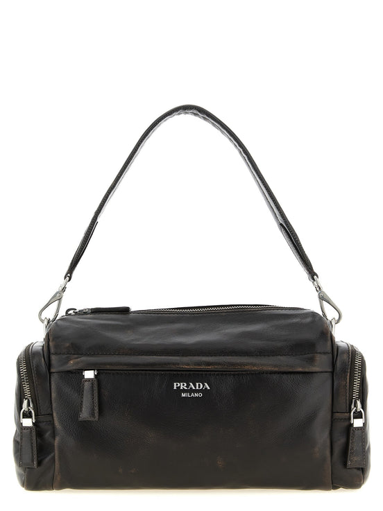 Aged effect nappa leather crossbody bag