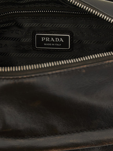 Aged effect nappa leather crossbody bag