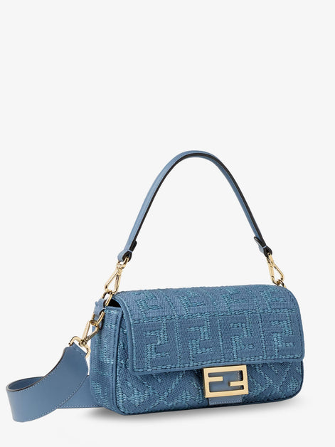 Fendi Baguette® handbag in raffia with all-over FF embroidery