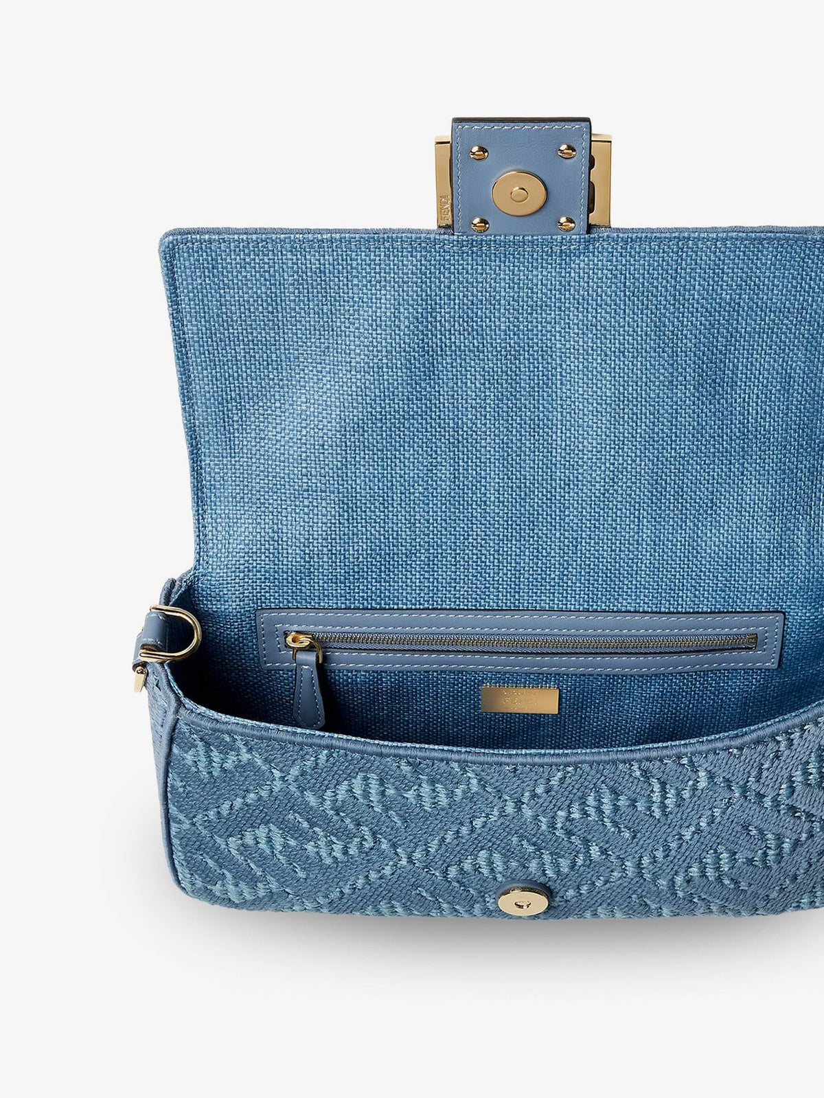 Fendi Baguette® handbag in raffia with all-over FF embroidery