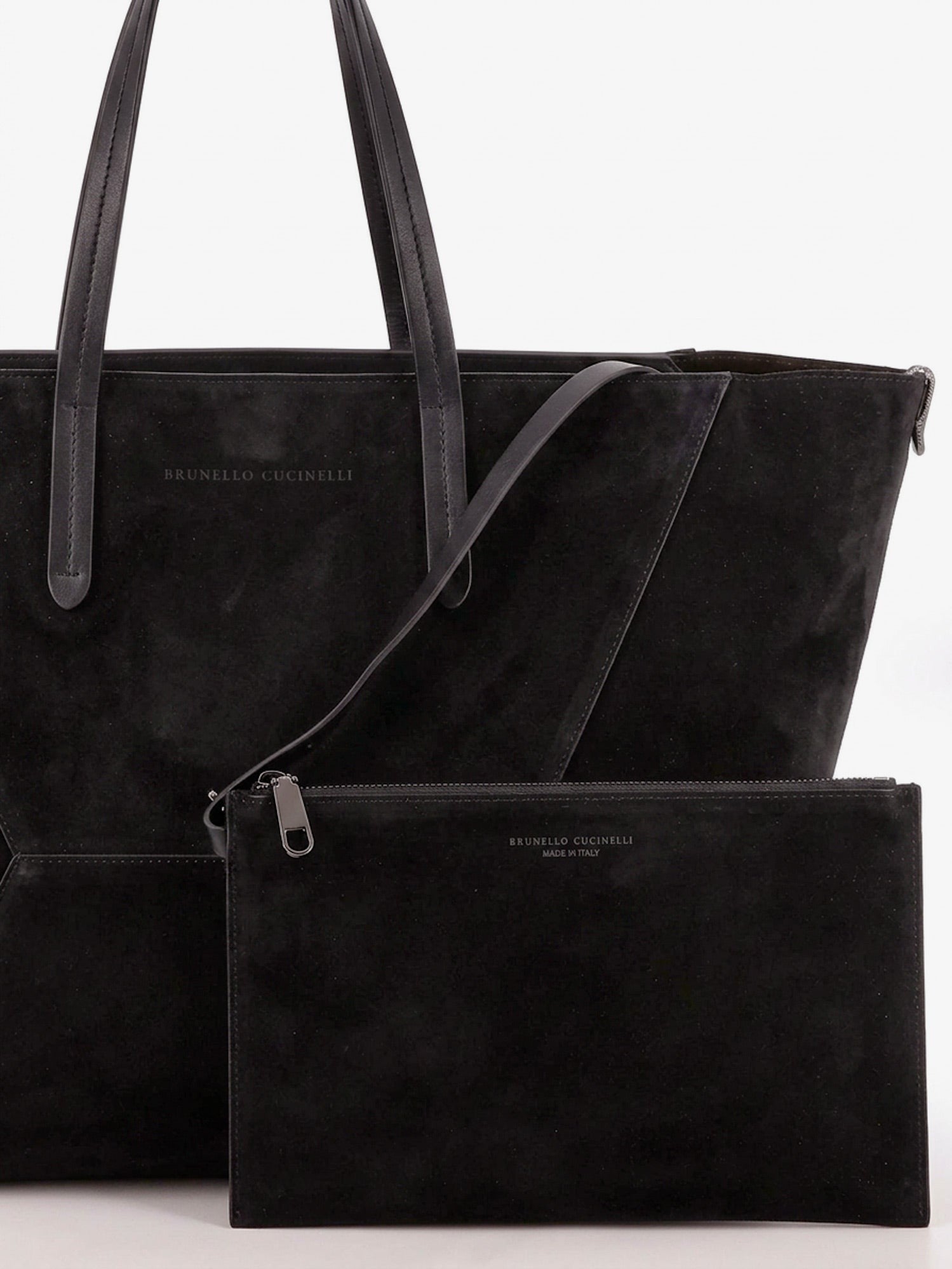BC Duo suede shoulder bag with engraved logo
