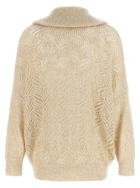 Brunello Cucinelli Beige 'Dazzling Abstract Leaf' cardigan