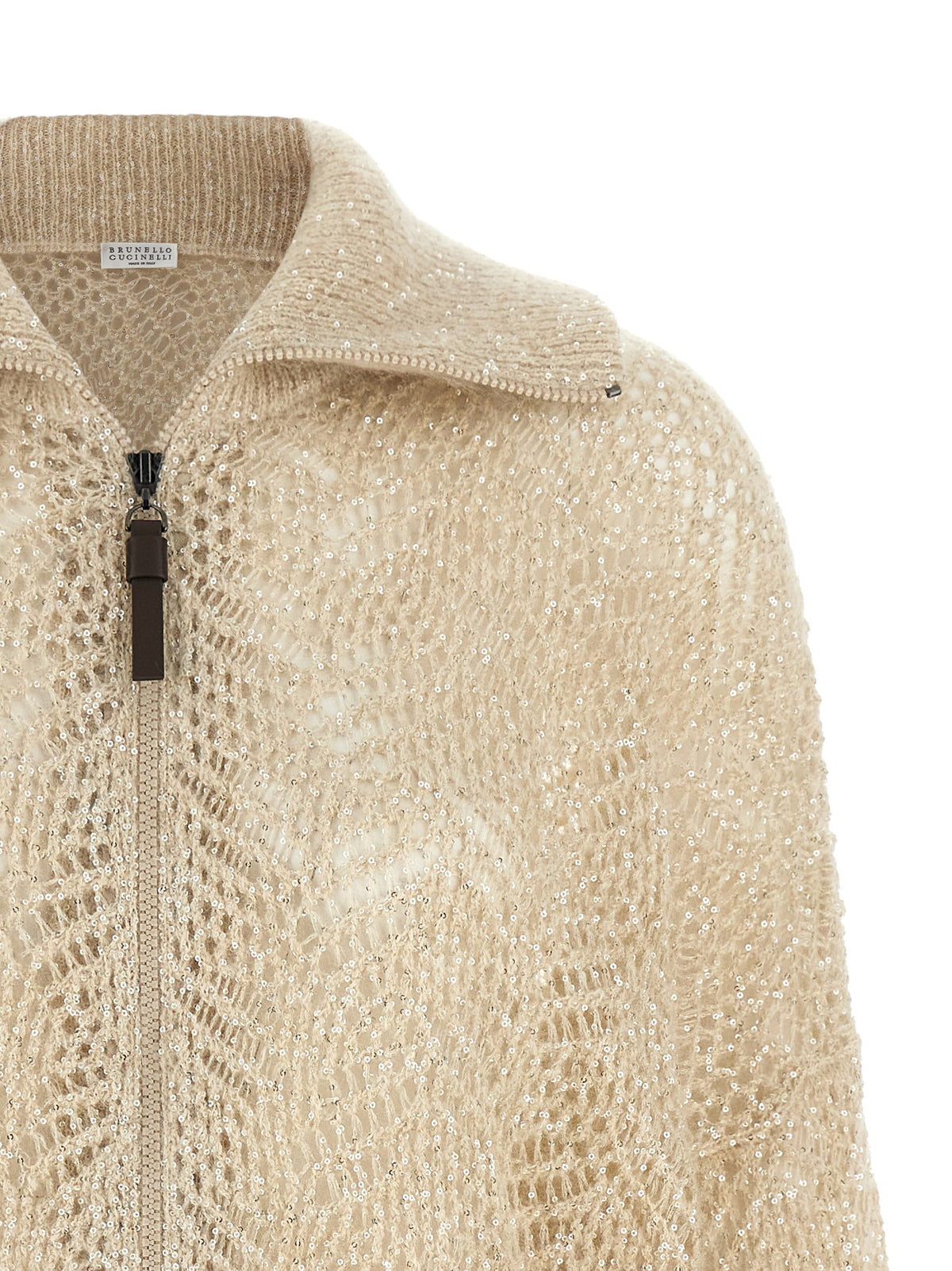 Brunello Cucinelli Beige 'Dazzling Abstract Leaf' cardigan