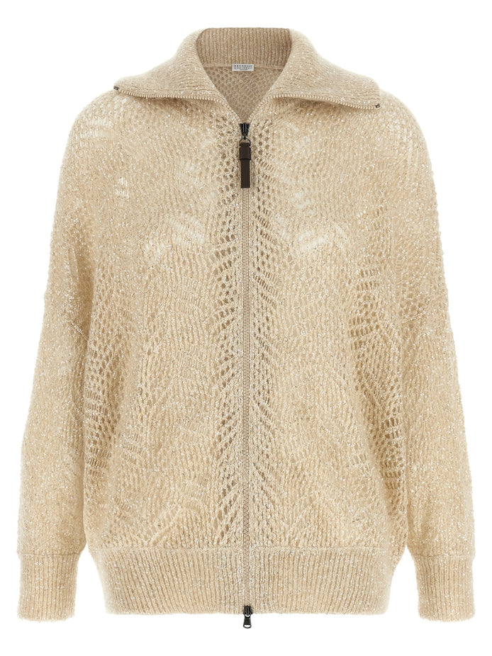 Beige 'Dazzling Abstract Leaf' cardigan