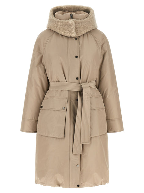 Beige long down jacket
