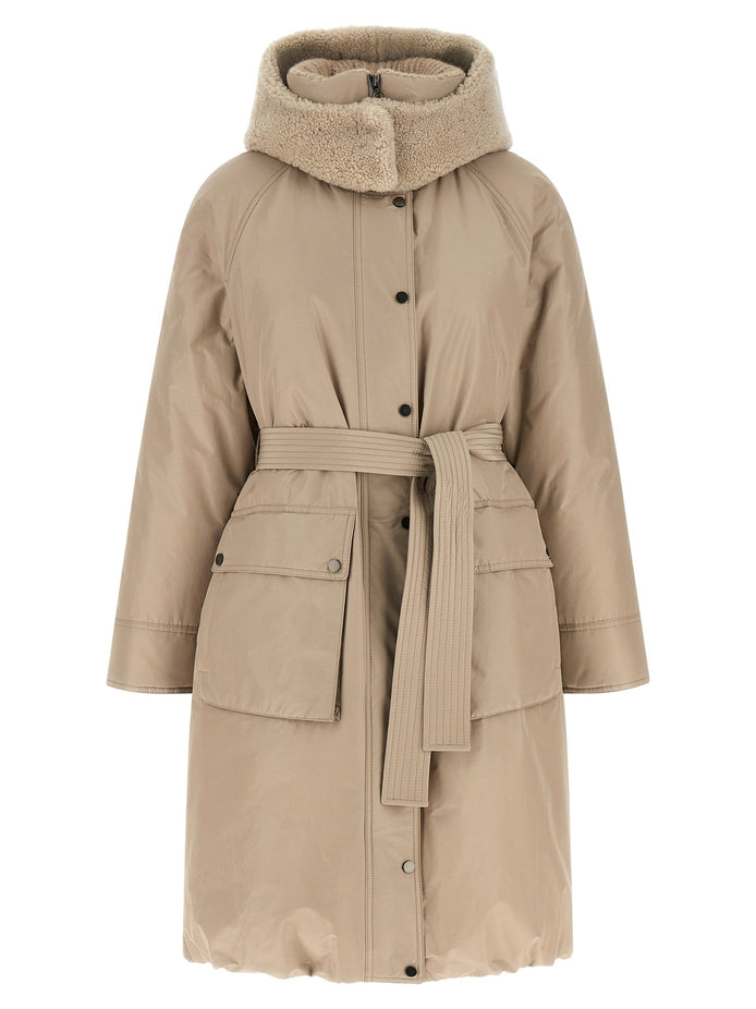 Beige long down jacket