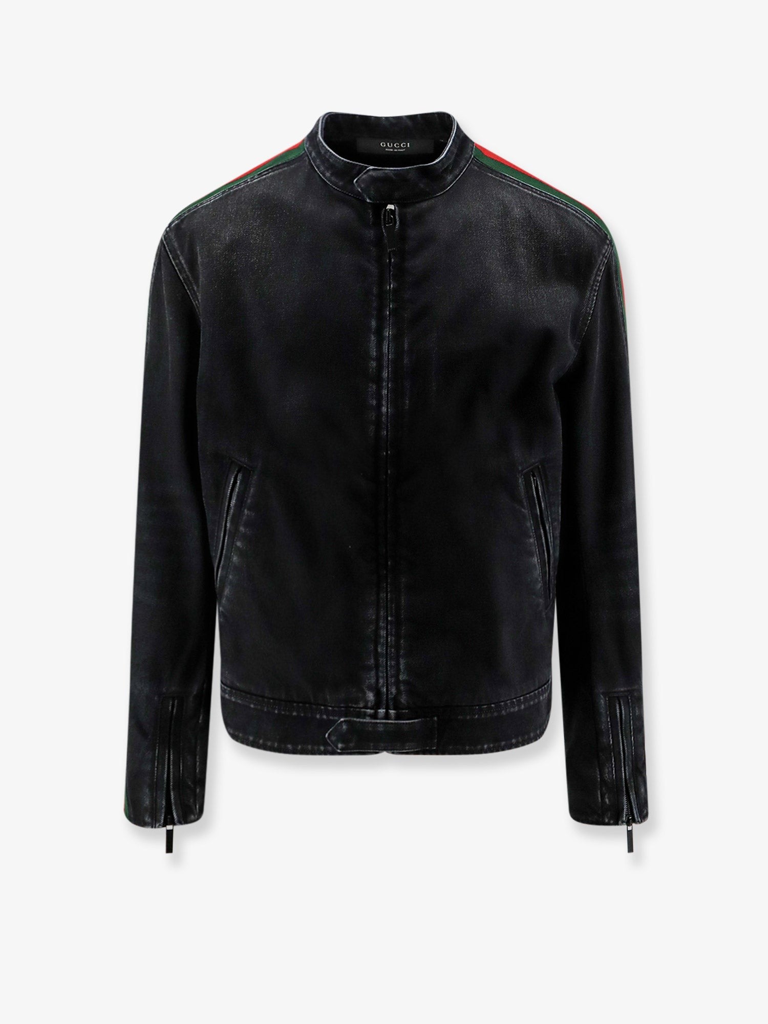 Black denim jacket certified cotton jacket with a faded effect