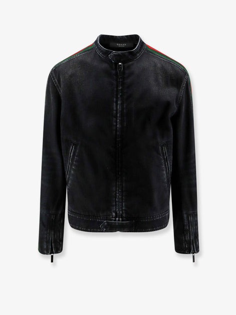 Black denim jacket certified cotton jacket with a faded effect
