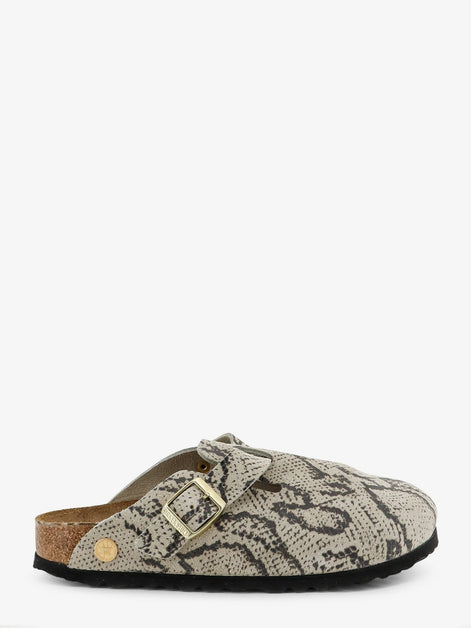 Boston suede sabot with python print