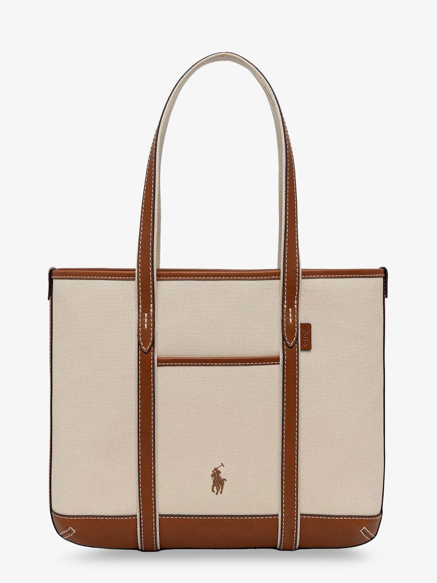 Canvas shoulder bag with embroidered logo on the front