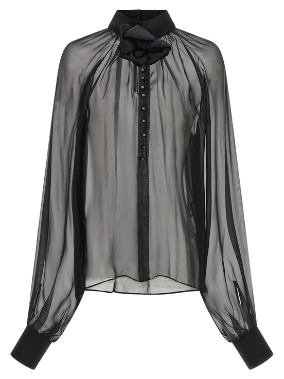 Chiffon blouse with flower
