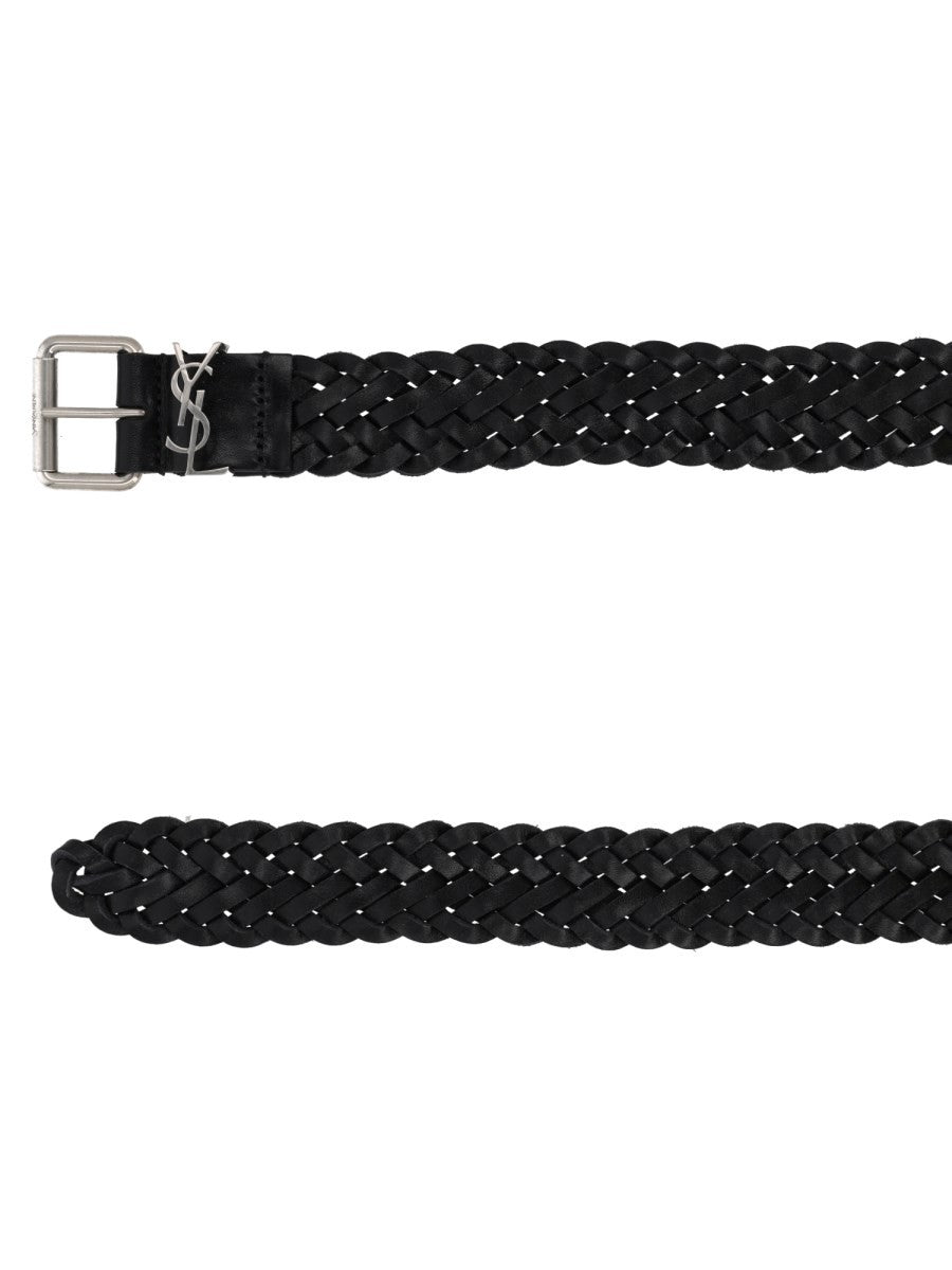 Saint Laurent Cintura Cassandre In Pelle Intrecciata