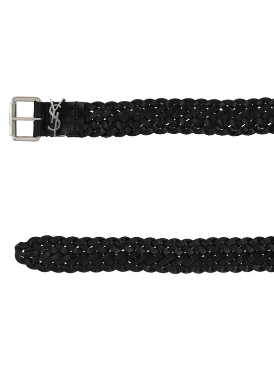 Saint Laurent Cintura Cassandre In Pelle Intrecciata