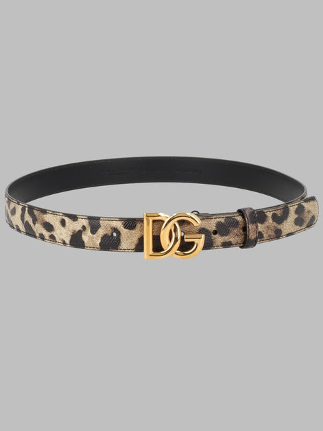 Cintura in Pelle Lucida Stampa Leo con Logo DG