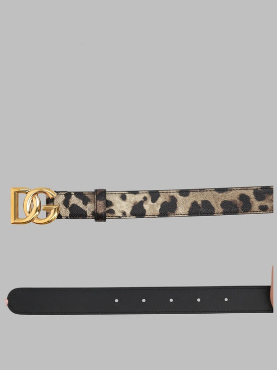 Dolce & Gabbana Cintura in Pelle Lucida Stampa Leo con Logo DG