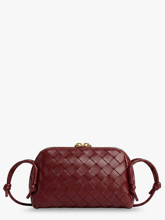Concert Pouch Leather Shoulder Bag with Intrecciato Pattern