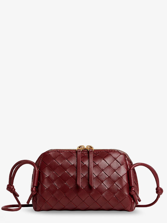 Concert Pouch Leather Shoulder Bag with Intrecciato Pattern