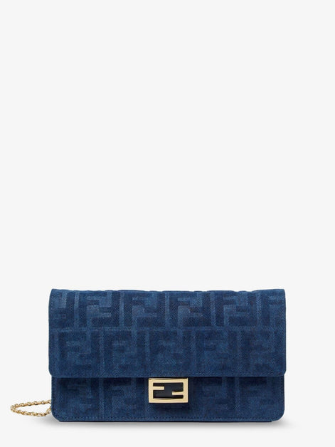 Fendi Continental with Chain Baguette Leather Crossbody Bag
