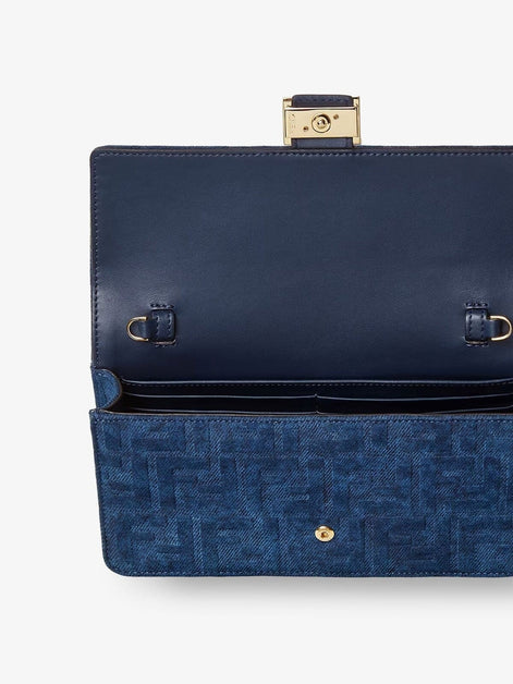 Fendi Continental with Chain Baguette Leather Crossbody Bag