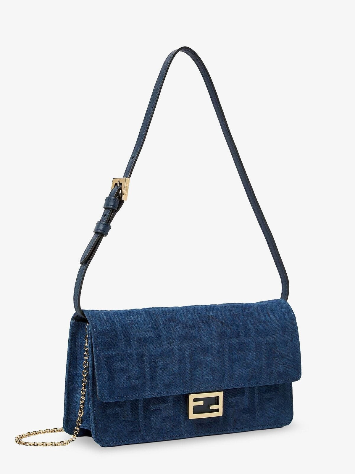 Fendi Continental with Chain Baguette Leather Crossbody Bag