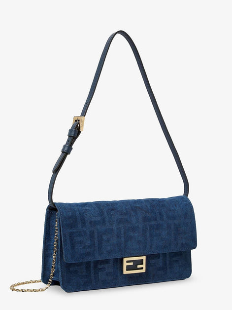 Fendi Continental with Chain Baguette Leather Crossbody Bag
