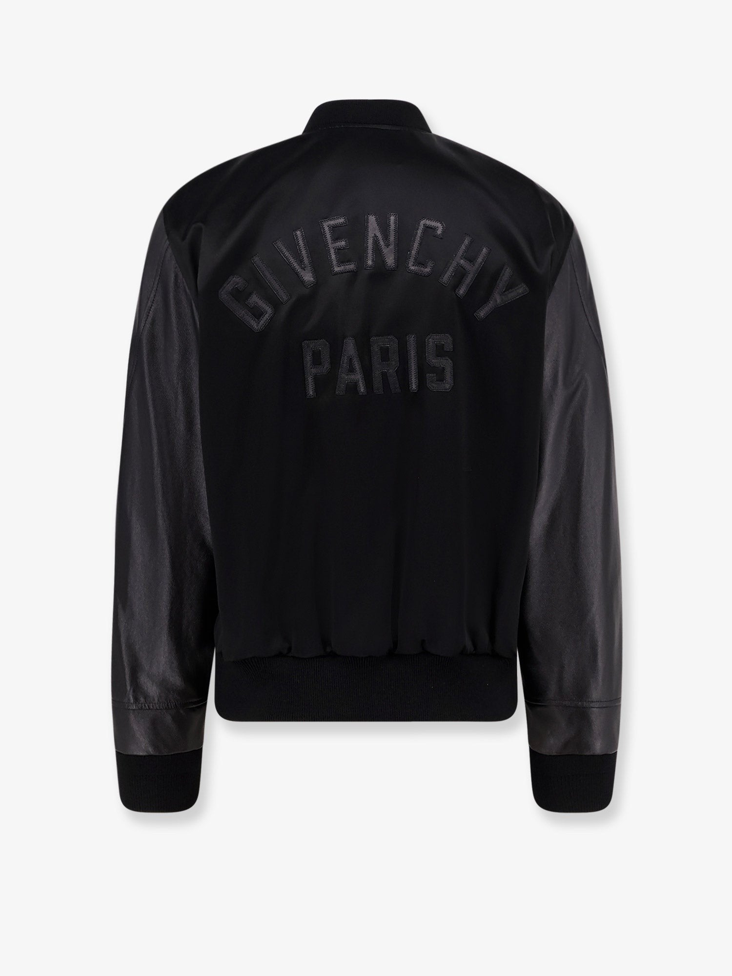 Cotton and nylon jacket with leather sleeves