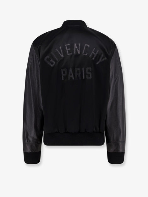 Cotton and nylon jacket with leather sleeves