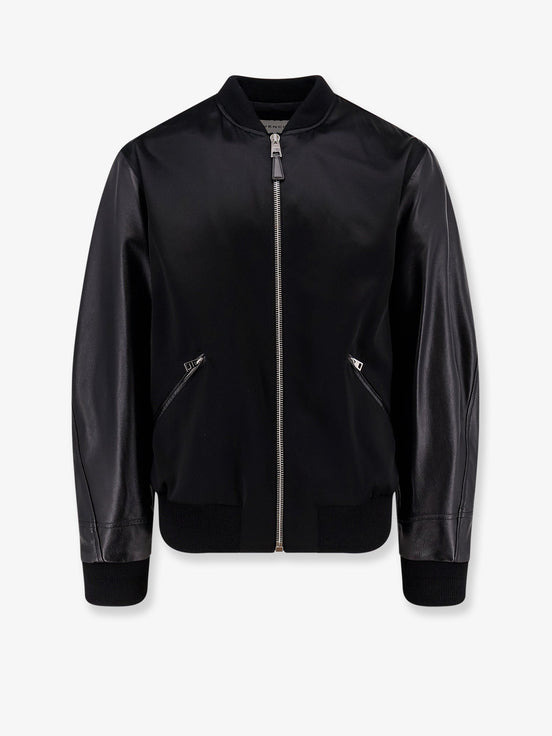 Cotton and nylon jacket with leather sleeves