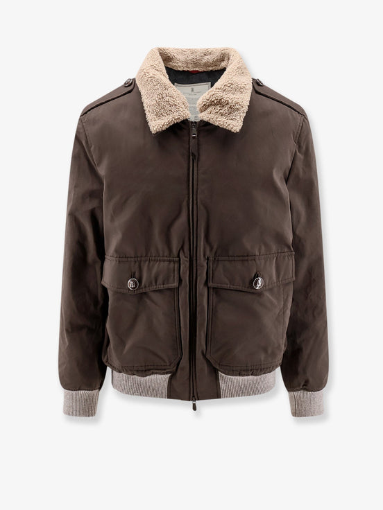 Cotton blend jacket with fur collar