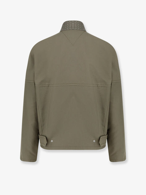 Cotton jacket with Intrecciato leather detail