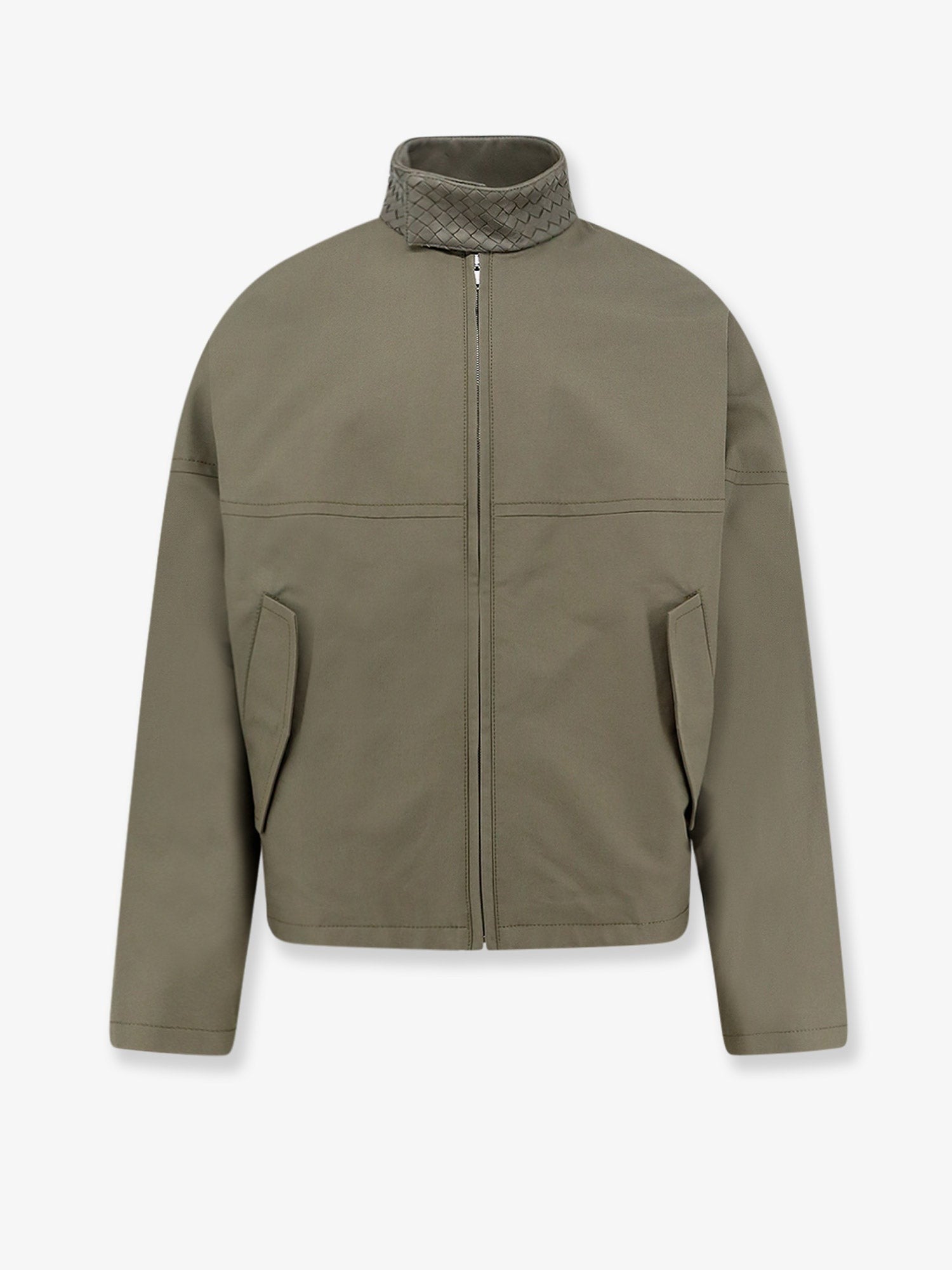 Cotton jacket with Intrecciato leather detail