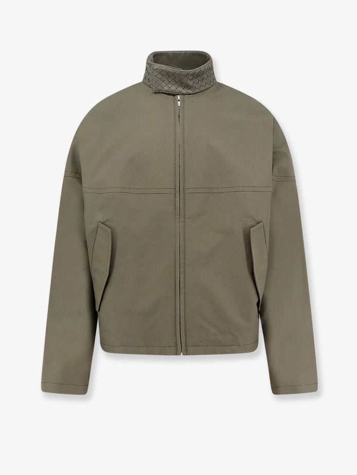 Cotton jacket with Intrecciato leather detail