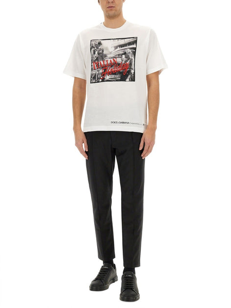 COTTON T-SHIRT WITH "ITALIAN HOLIDAY" PRINT