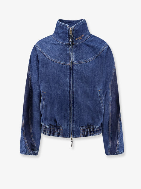 Denim jacket with embroidered lettering logo