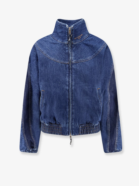 Denim jacket with embroidered lettering logo