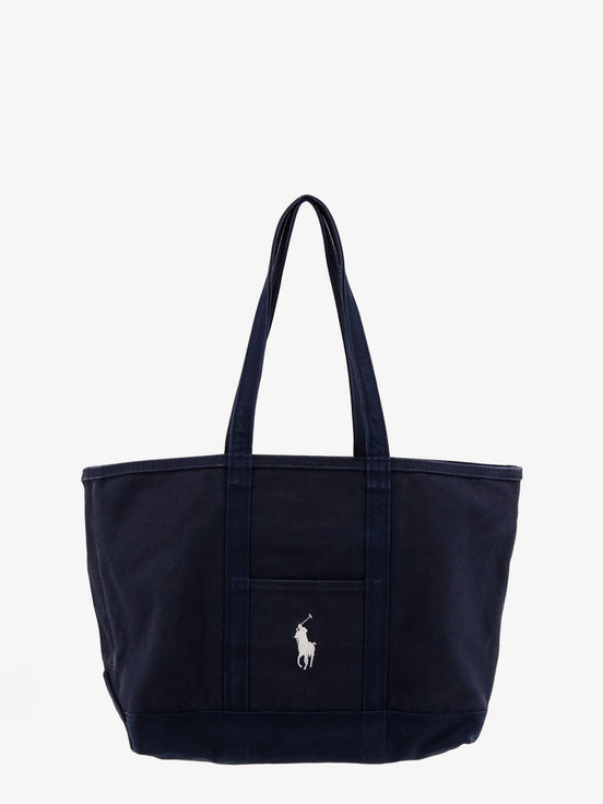 Denim shoulder bag with embroidered logo on the front