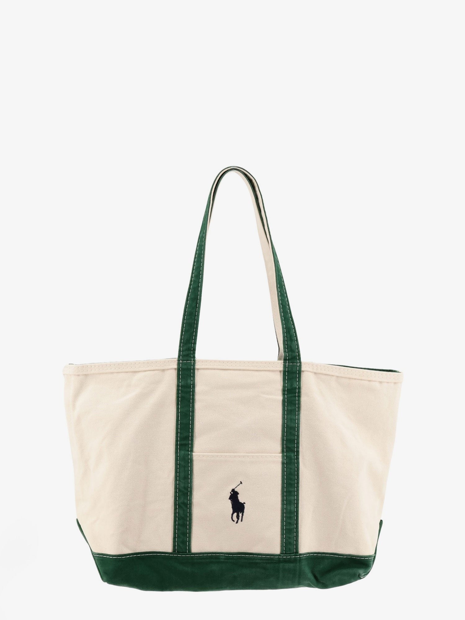 Denim shoulder bag with embroidered logo on the front