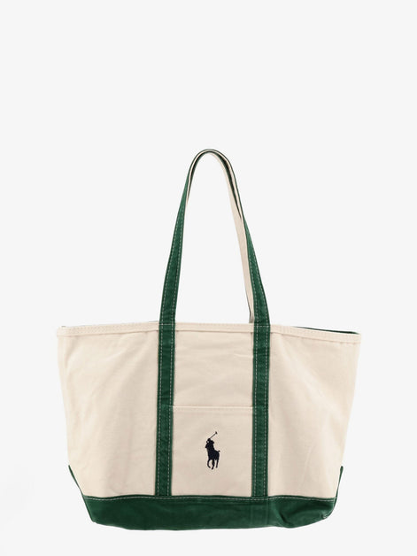 Denim shoulder bag with embroidered logo on the front